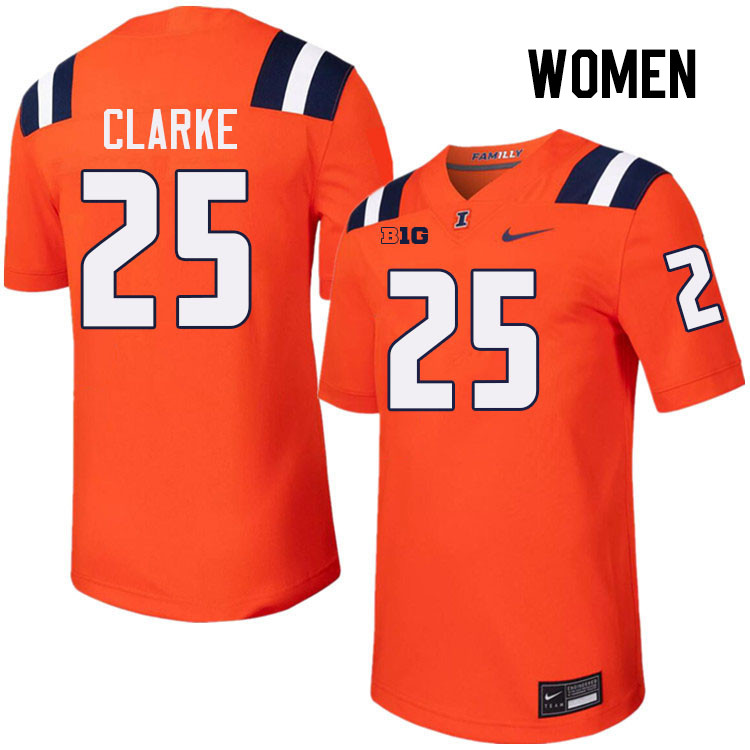 Women #25 Jaheim Clarke Illinois Fighting Illini College Football Jerseys Stitched-Orange